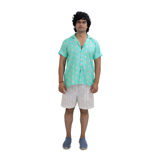 Men’s Co-Ord Set – Trendy T-Shirt & Bottom Wear Combo seafoam green and white