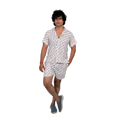 Men’s Co-Ord Set – Trendy T-Shirt & Bottom Wear Combo white printed