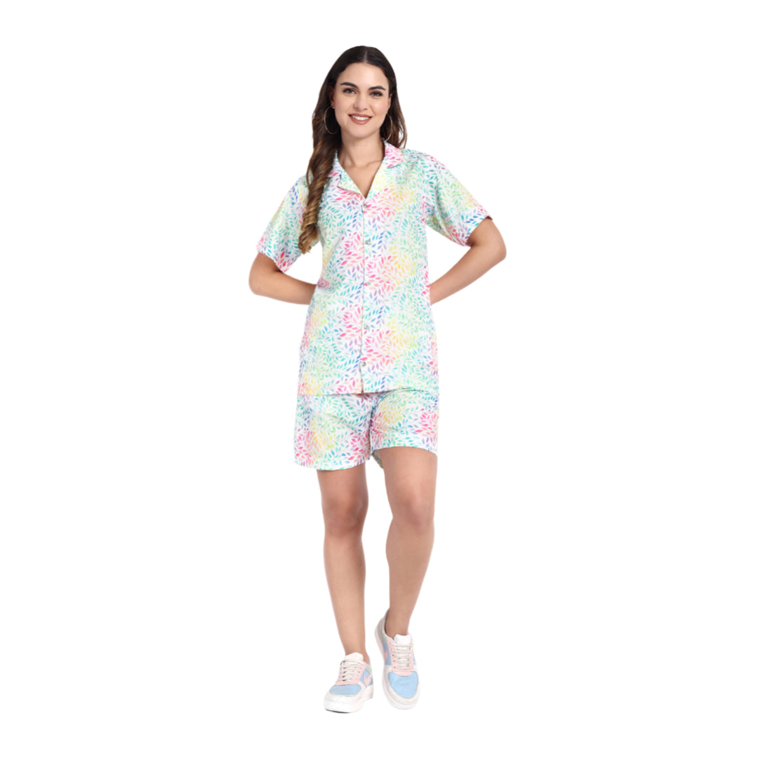 Women Casual Cord Set – Comfortable Summer Co-Ord Outfit white printed