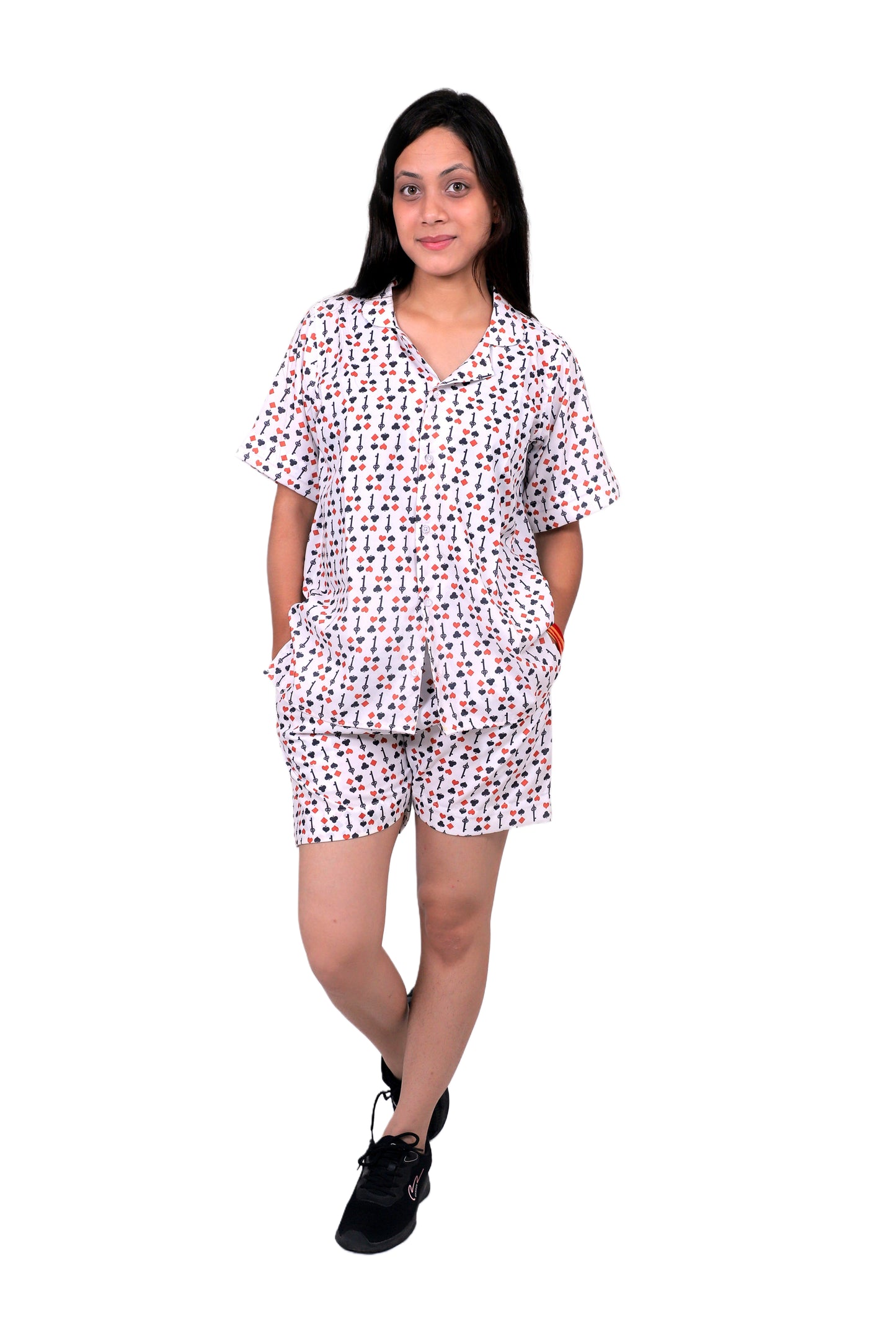 Women Casual Cord Set – Comfortable Summer Co-Ord Outfit white printed