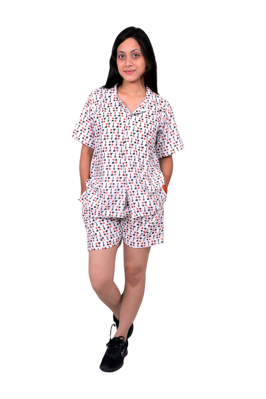 Women Casual Cord Set – Comfortable Summer Co-Ord Outfit white printed