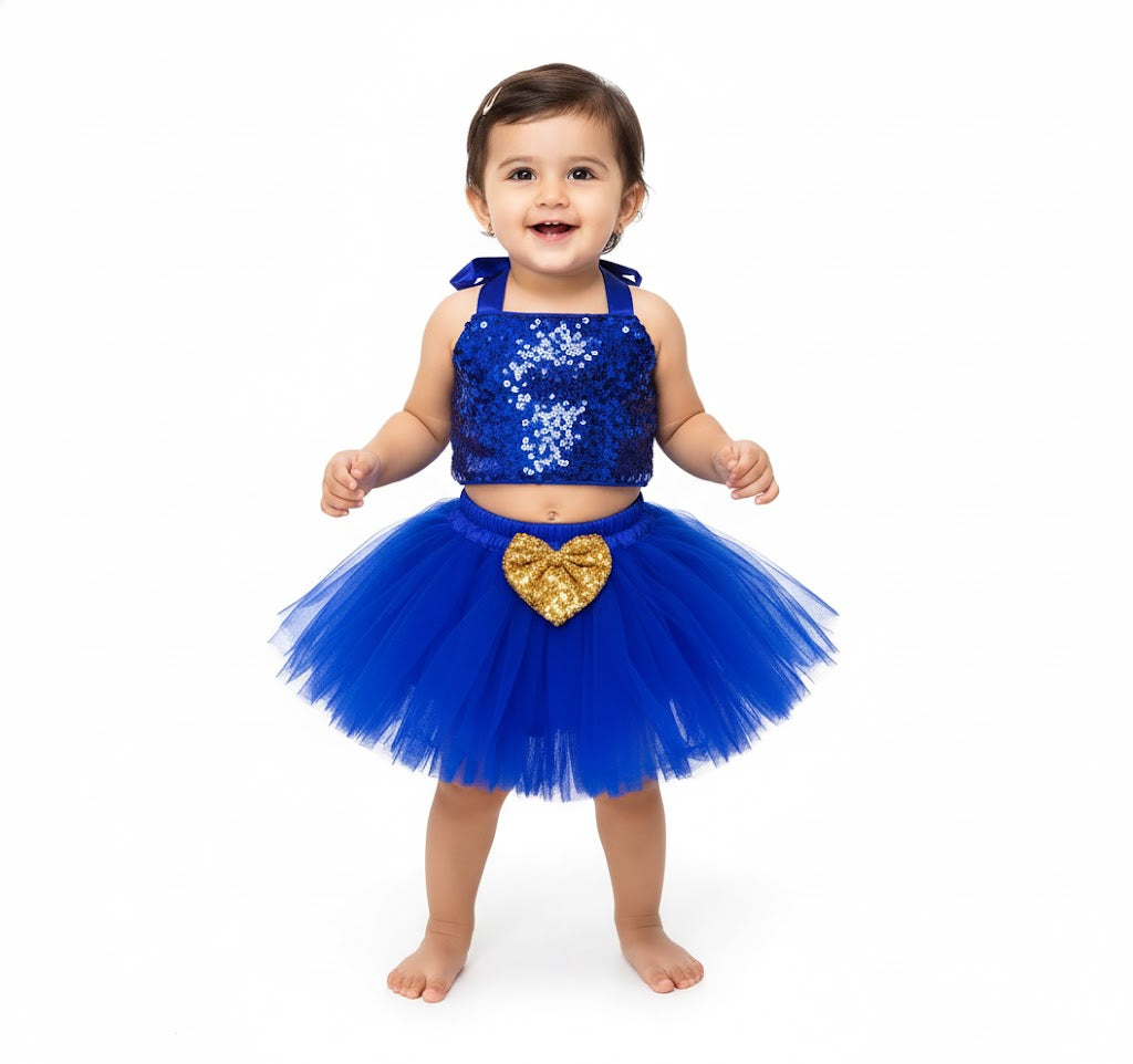 Baby Girl Dress Set – Trendy Top & Skirt for Little Girls blue