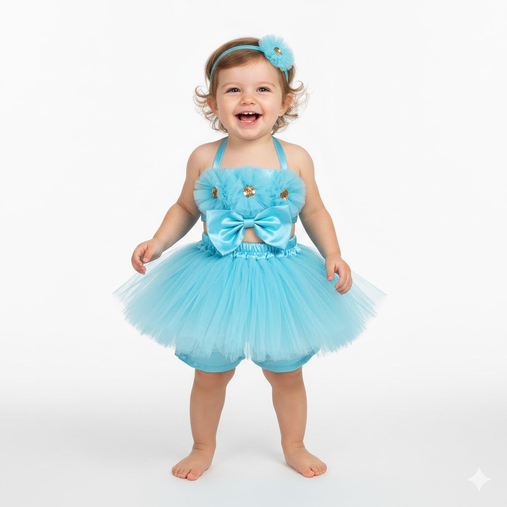 Baby Girl Dress Set – Trendy Top & Skirt for Little Girls blue