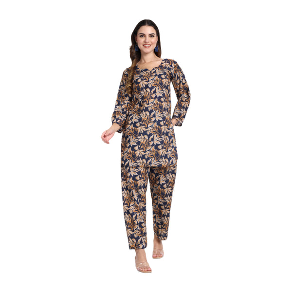 Elegant Women Co-ord Set – Stylish Matching Top & Bottom Outfit for Casual & Party Wear navy blue