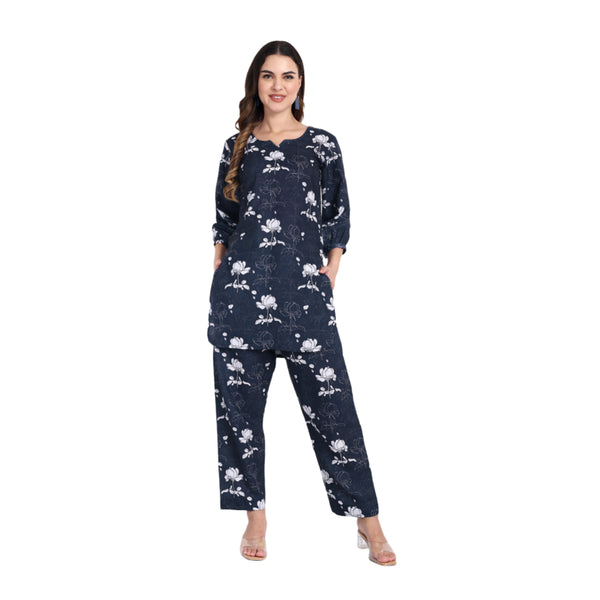 Elegant Women Co-ord Set – Stylish Matching Top & Bottom Outfit for Casual & Party Wear dark navy