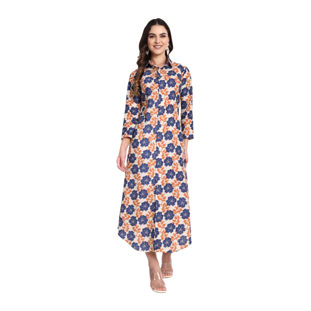 Women Ethnic Kurti – Long Kurti for Festive & Casual Wear navy blue