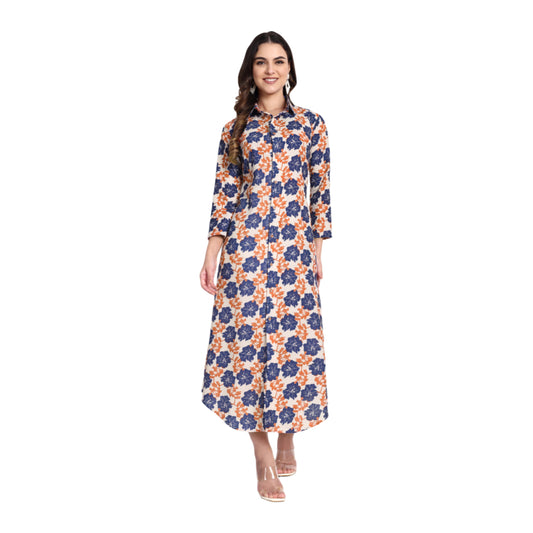 Women Ethnic Kurti – Long Kurti for Festive & Casual Wear navy blue