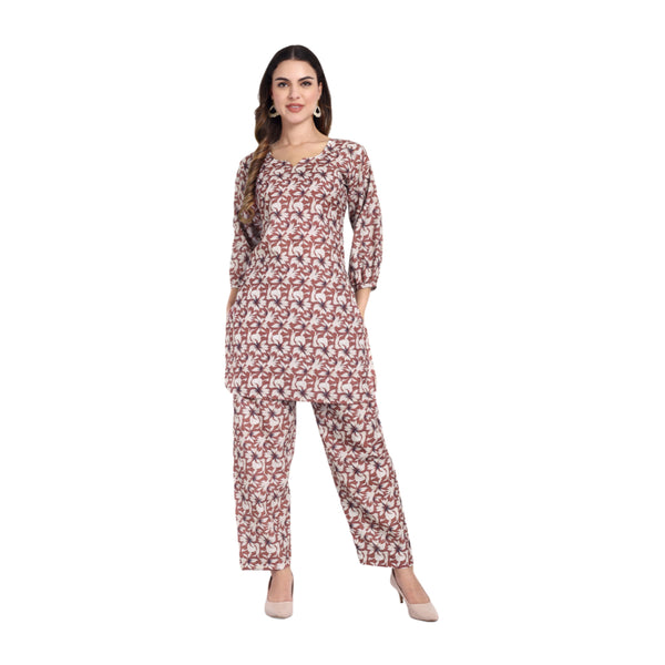 Elegant Women Co-ord Set – Stylish Matching Top & Bottom Outfit for Casual & Party Wear cocoa brown