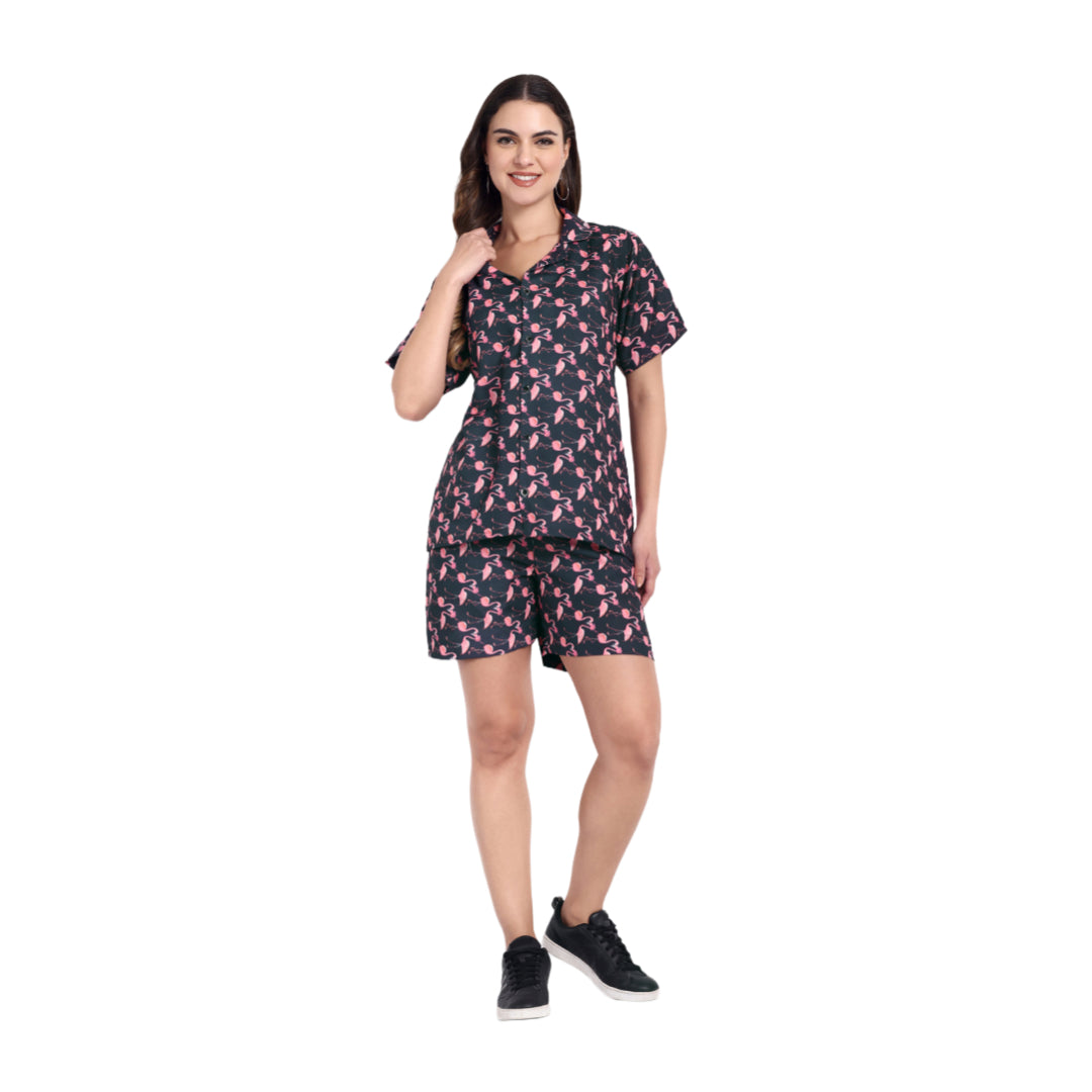 Women Casual Cord Set – Comfortable Summer Co-Ord Outfit vibrant pink and floral print