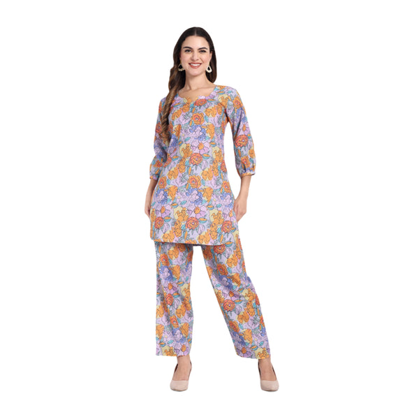 Elegant Women Co-ord Set – Stylish Matching Top & Bottom Outfit for Casual & Party Wear lavender