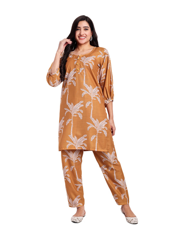 Elegant Women Co-ord Set – Stylish Matching Top & Bottom Outfit for Casual & Party Wear brown