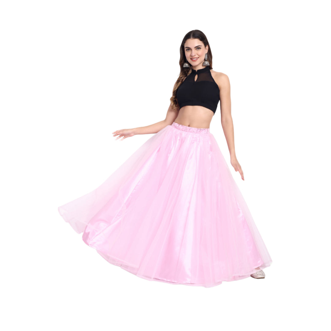Elegant Women Flared Maxi Net Skirt pink