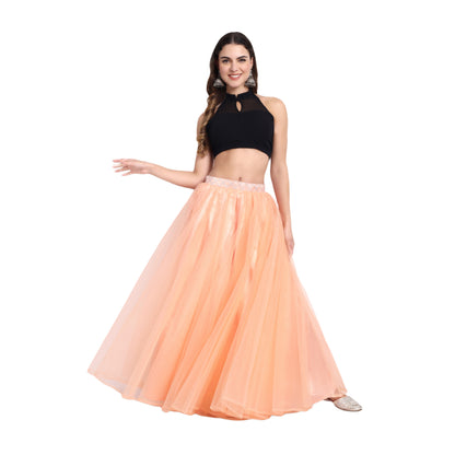 Elegant Women Flared Maxi Net Skirt peach