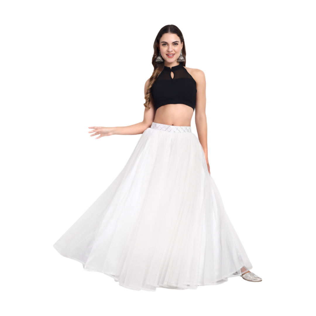 Elegant Women Flared Maxi Net Skirt white
