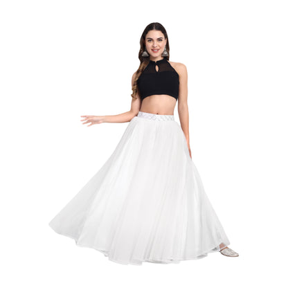 Elegant Women Flared Maxi Net Skirt white