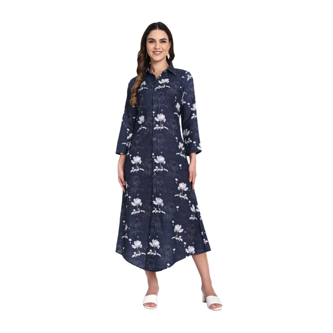 Women Ethnic Kurti – Long Kurti for Festive & Casual Wear navy blue