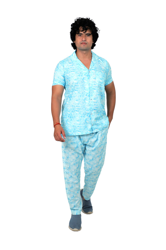 Men’s Co-Ord Set – Trendy T-Shirt & Bottom Wear Combo sky blue