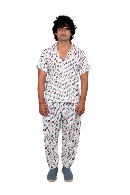 Men’s Co-Ord Set – Trendy T-Shirt & Bottom Wear Combo crisp white