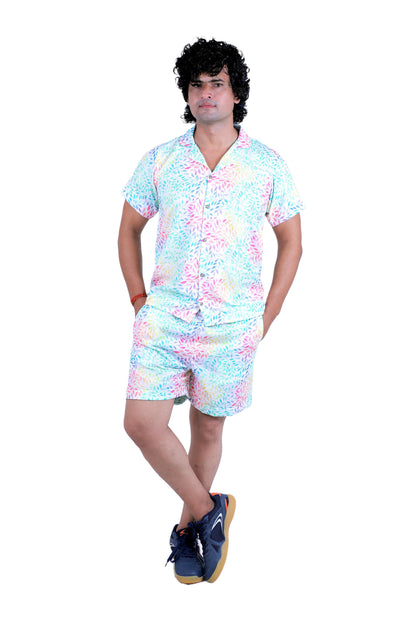 Men’s Co-Ord Set – Trendy T-Shirt & Bottom Wear Combo cyan