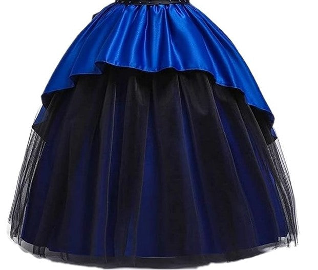Royal Blue Satin Layered Party Gown for Girls