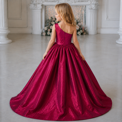 Ruby Royale One-Shoulder Bow Princess Ball Gown