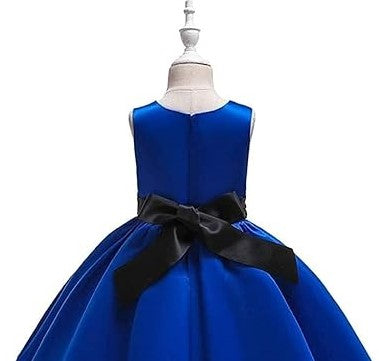 Royal Blue Satin Layered Party Gown for Girls
