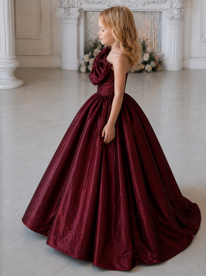 Royal Bordeaux One-Shoulder Bow Ball Gow