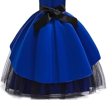 Royal Blue Satin Layered Party Gown for Girls