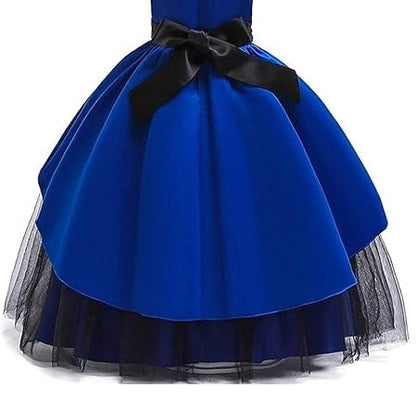 Royal Blue Satin Layered Party Gown for Girls