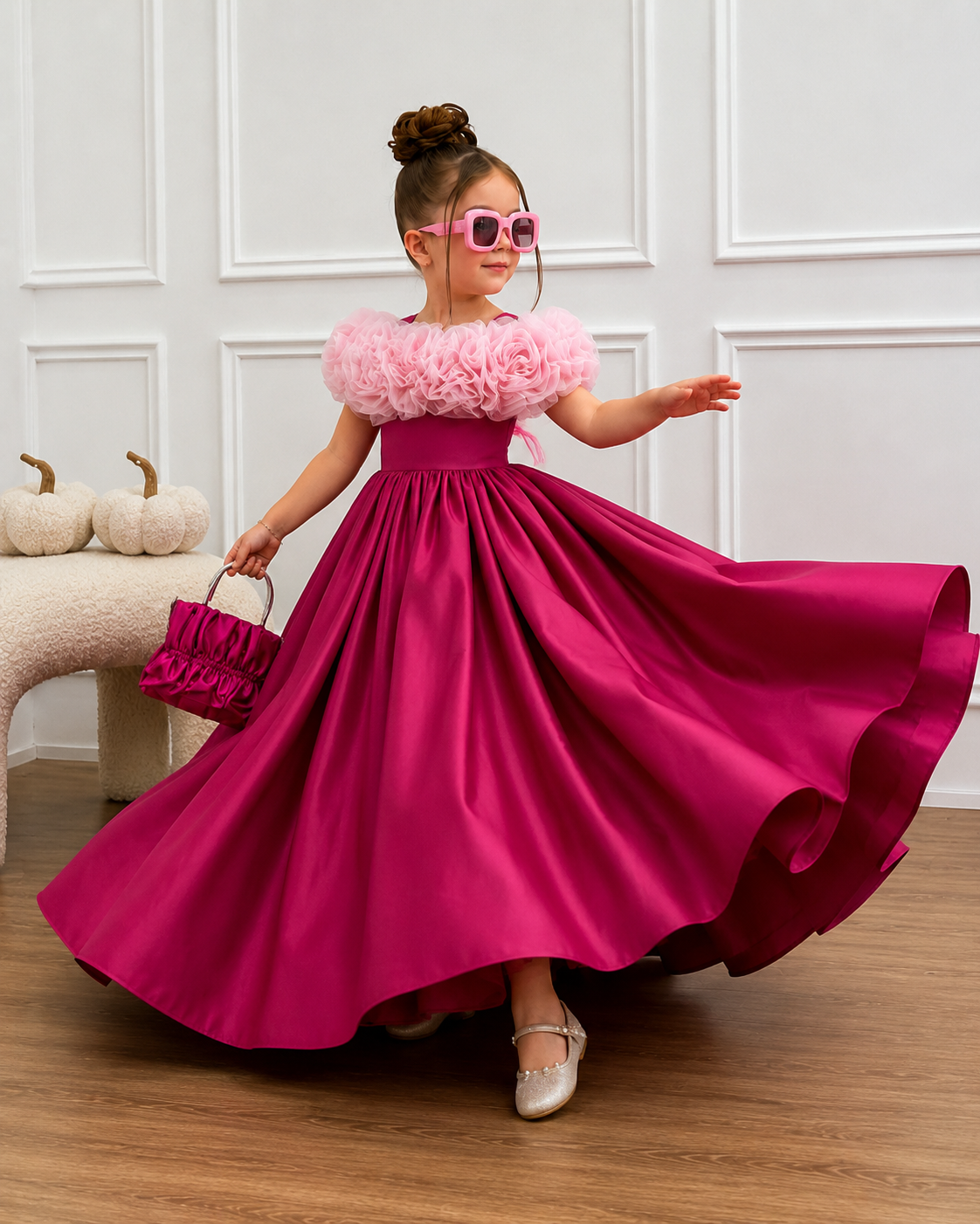Rosé Bloom Ruffle Princess Ball Gown