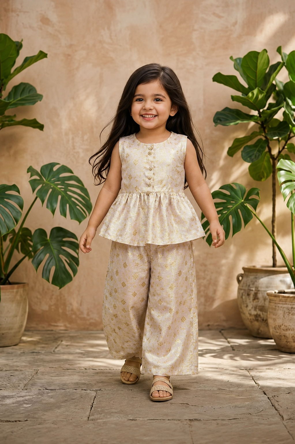 Ivory Gold Peplum Kurta & Palazzo Set