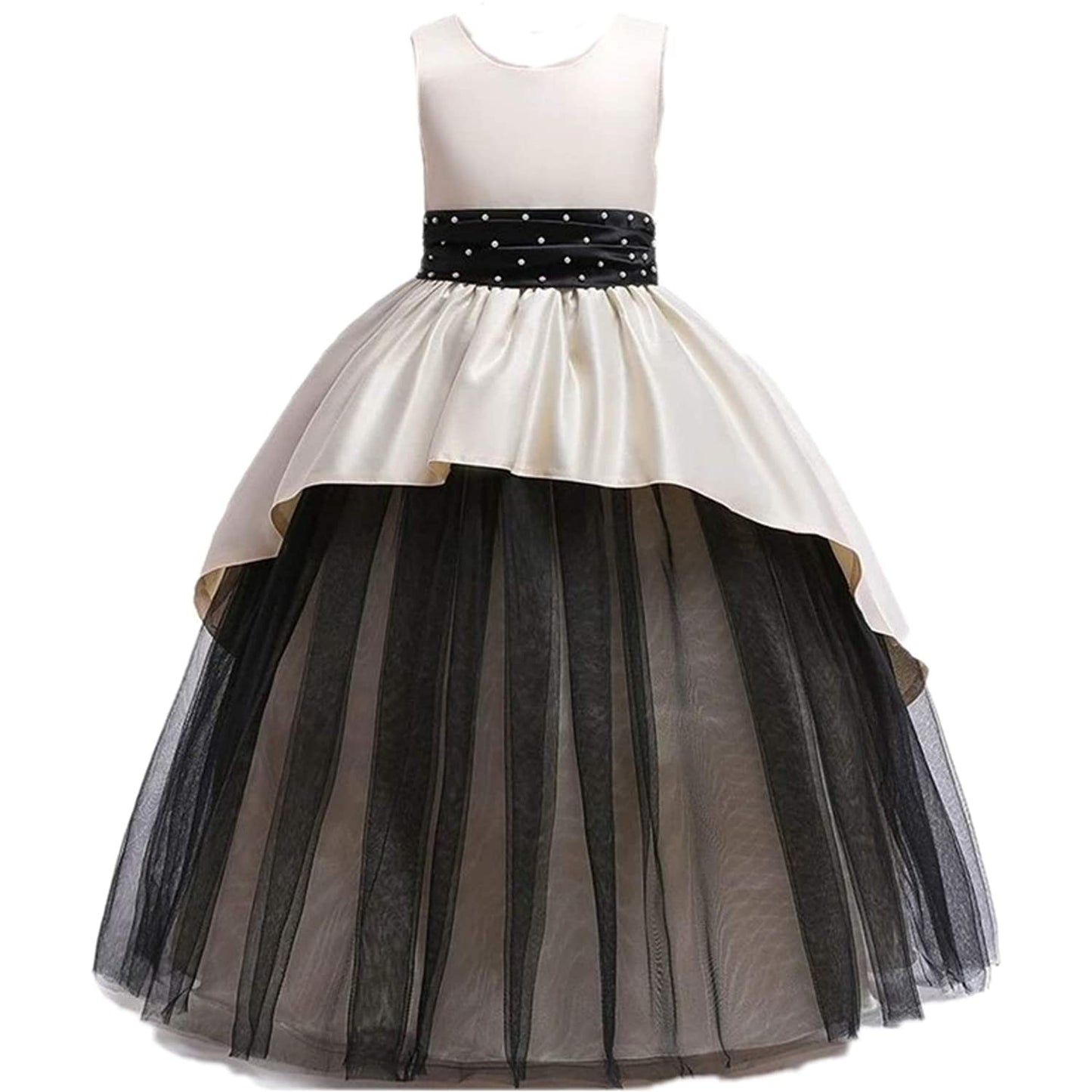 Champagne Gold & Black Layered Princess Party Gown for Girls