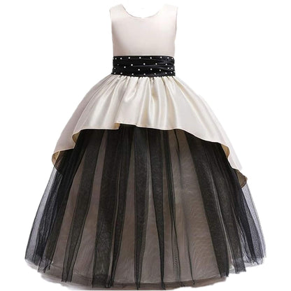 Champagne Gold & Black Layered Princess Party Gown for Girls