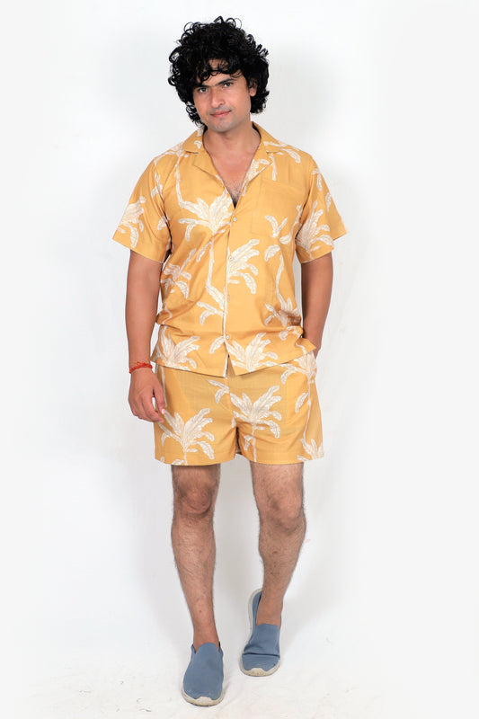 Men’s Co-Ord Set – Trendy T-Shirt & Bottom Wear Combo mustard yellow