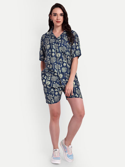 Women Casual Cord Set – Comfortable Summer Co-Ord Outfit navy blue print