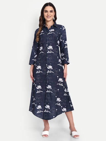 Women Ethnic Kurti – Long Kurti for Festive & Casual Wear navy blue