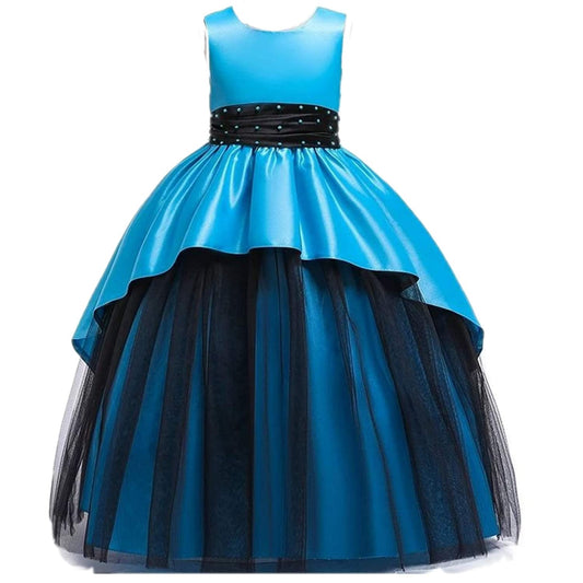 Midnight Blue Layered Princess Party Gown for Girls