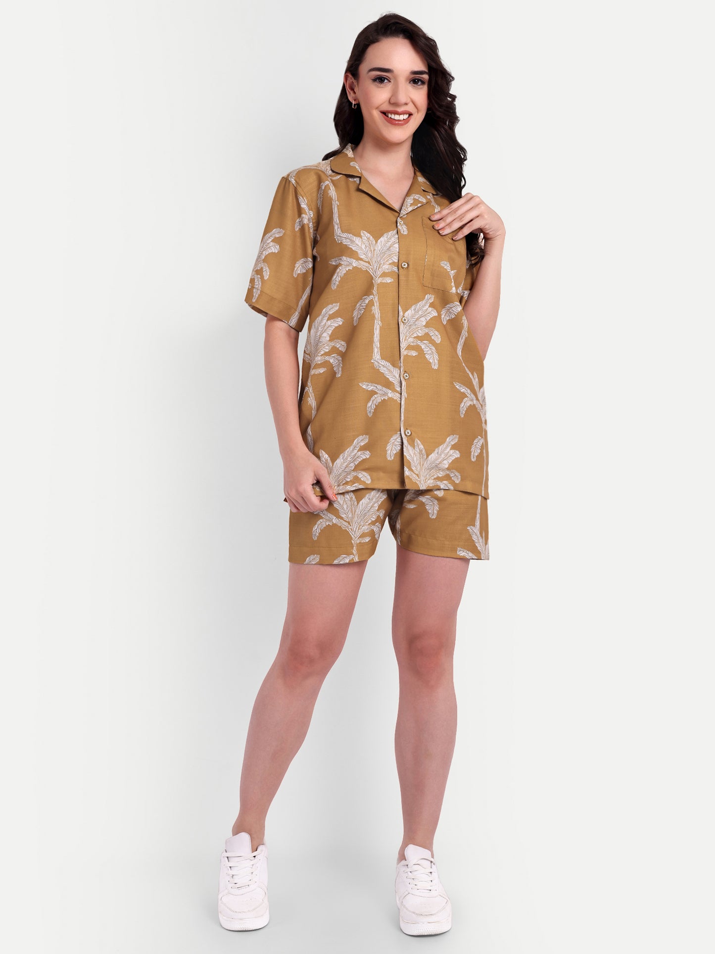 Women Casual Cord Set – Comfortable Summer Co-Ord Outfit brown