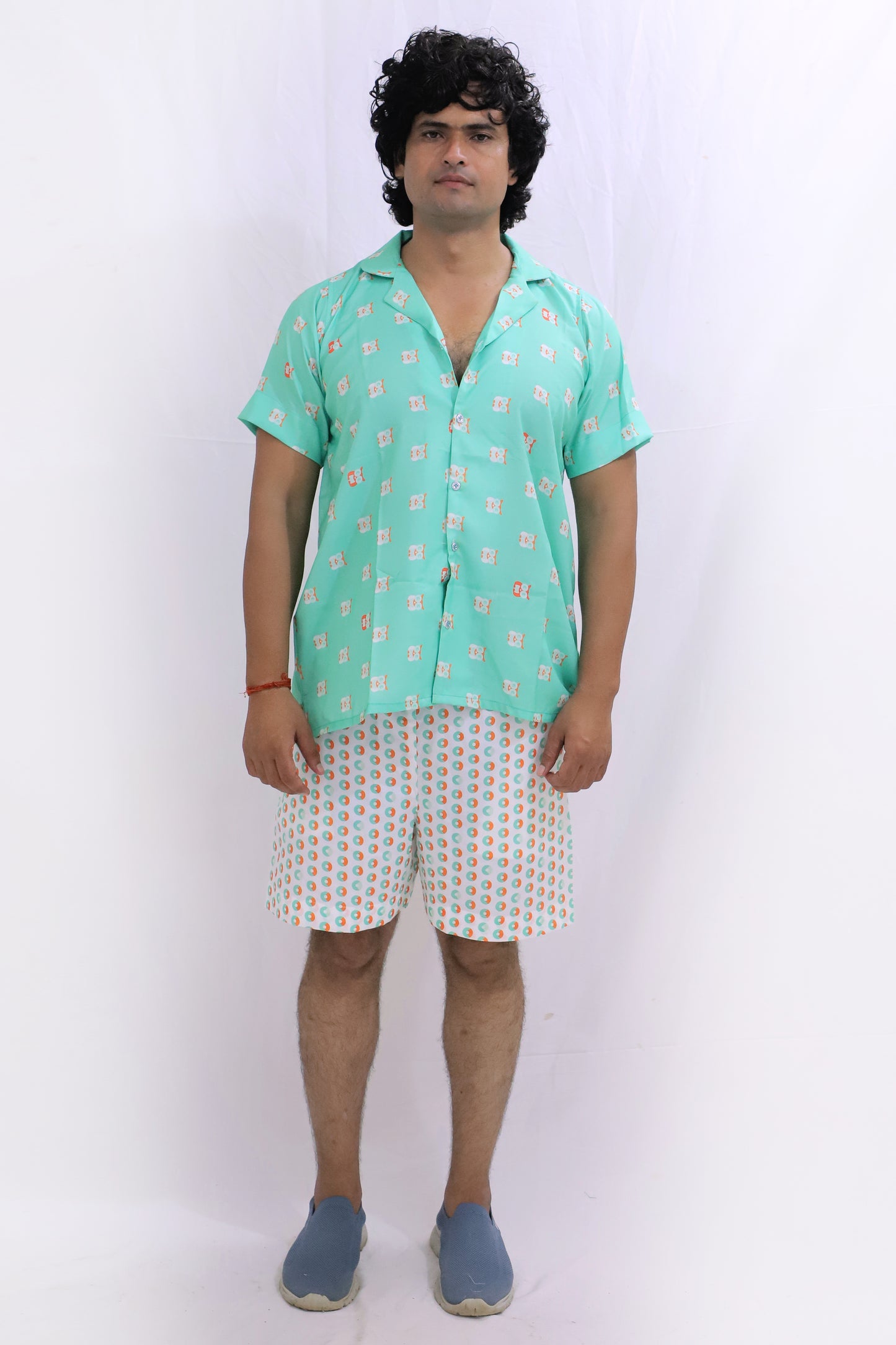 Men’s Co-Ord Set – Trendy T-Shirt & Bottom Wear Combo seafoam green and white