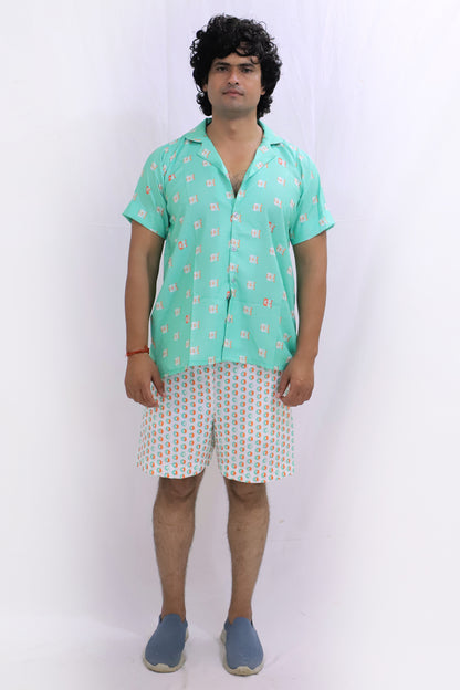 Men’s Co-Ord Set – Trendy T-Shirt & Bottom Wear Combo seafoam green and white