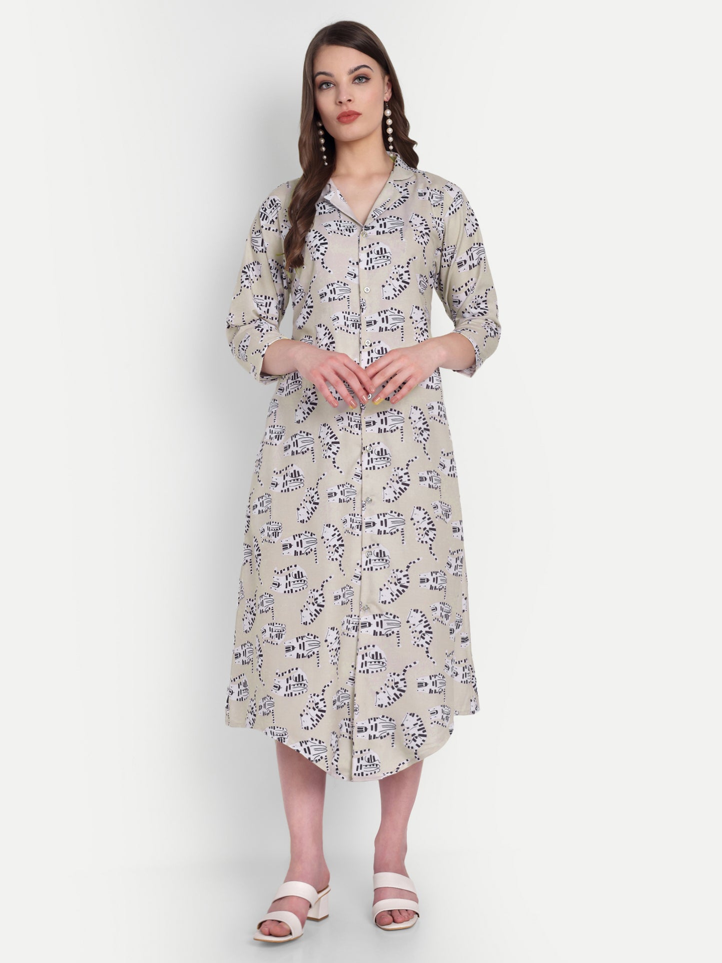 Women Ethnic Kurti – Long Kurti for Festive & Casual Wear beige