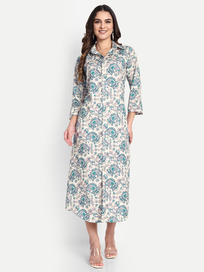 Women Ethnic Kurti – Long Kurti for Festive & Casual Wear off white