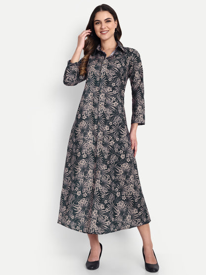 Women Ethnic Kurti – Long Kurti for Festive & Casual Wear forest green