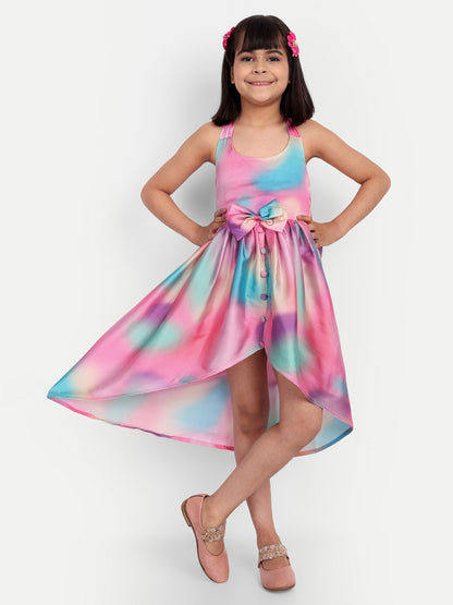 Girls Pastel Tie-Dye High-Low Party Dress