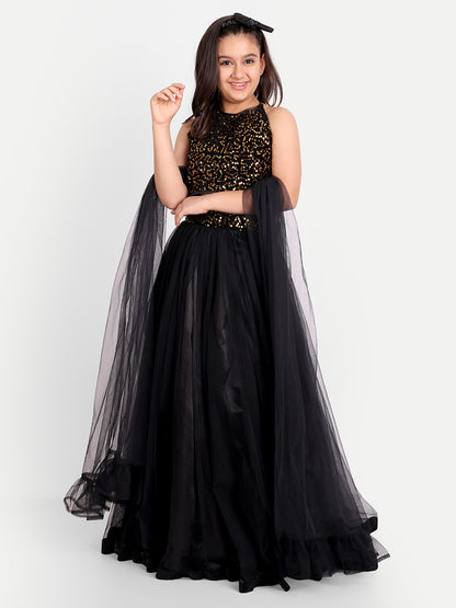 Girls Embellished Fit & Flare Dress – Party Wear Elegant Outfit black