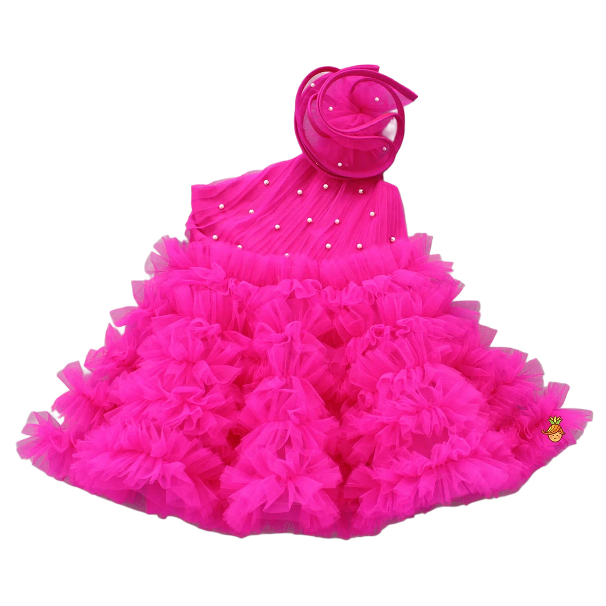 Girls Floral Off Shoulder Net Fit & Flare Dress – Party Wear