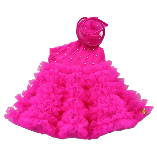 Girls Floral Off Shoulder Net Fit & Flare Dress – Party Wear