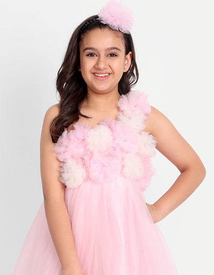 Girls Floral Off Shoulder Net Fit & Flare Dress – Party Wear
