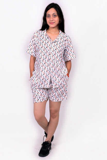 Women Casual Cord Set – Comfortable Summer Co-Ord Outfit white printed