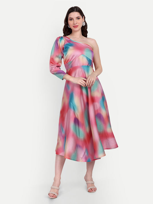 Elegant Women Floral Printed Sleeveless Satin Knee-Length Dress – Stylish Casual & Party Wear